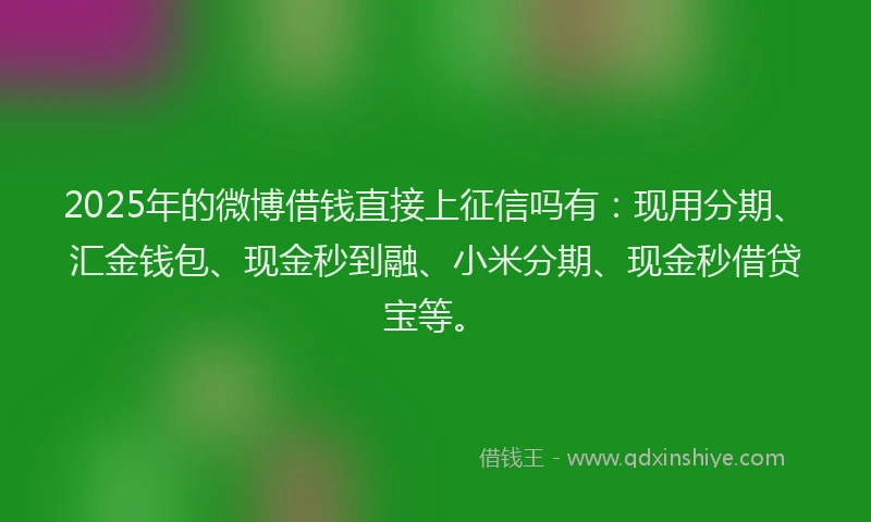 2025年的微博借钱直接上征信吗有：现用分期、汇金钱包、现金秒到融、小米分期、现金秒借贷宝等。