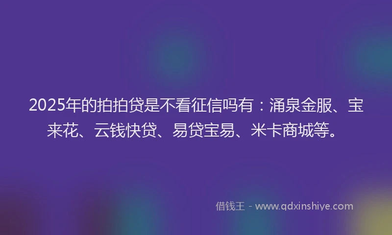 2025年的拍拍贷是不看征信吗有：涌泉金服、宝来花、云钱快贷、易贷宝易、米卡商城等。