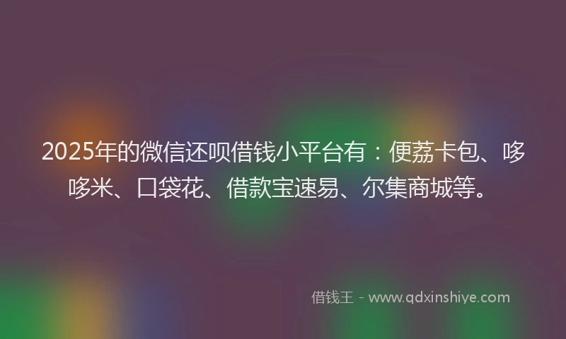 2025年的微信还呗借钱小平台有：便荔卡包、哆哆米、口袋花、借款宝速易、尔集商城等。