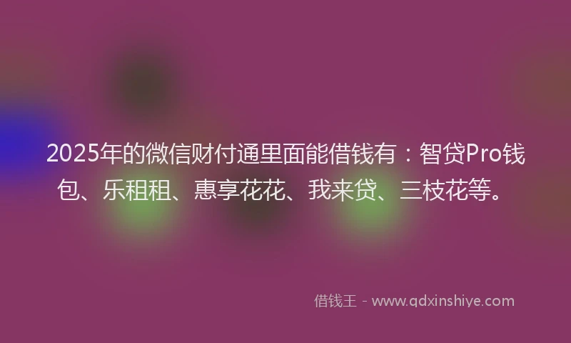 2025年的微信财付通里面能借钱有：智贷Pro钱包、乐租租、惠享花花、我来贷、三枝花等。
