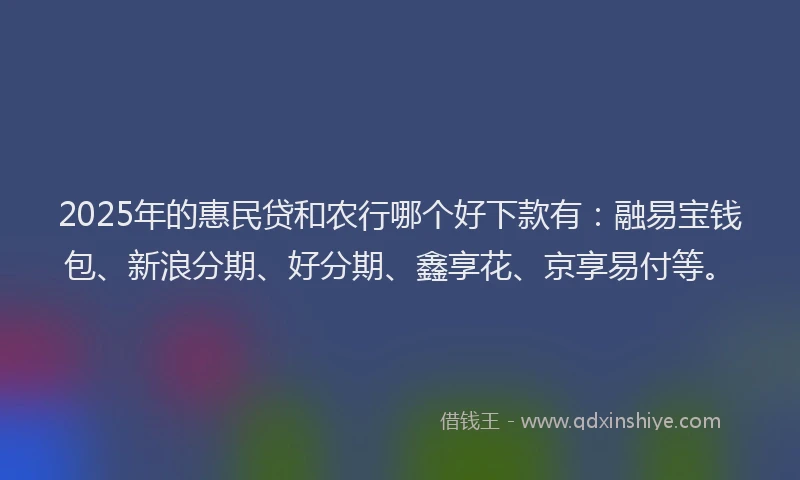 2025年的惠民贷和农行哪个好下款有：融易宝钱包、新浪分期、好分期、鑫享花、京享易付等。