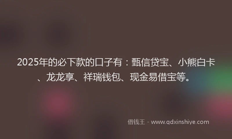 2025年的必下款的口子有：甄信贷宝、小熊白卡、龙龙享、祥瑞钱包、现金易借宝等。