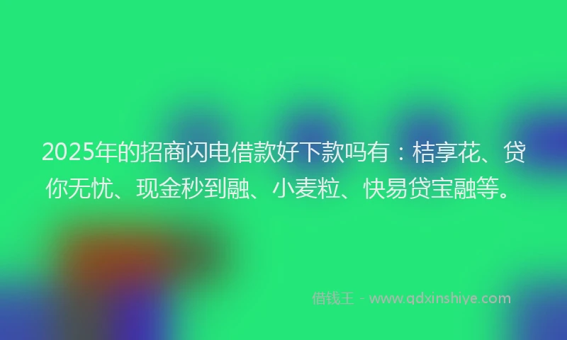 2025年的招商闪电借款好下款吗有：桔享花、贷你无忧、现金秒到融、小麦粒、快易贷宝融等。