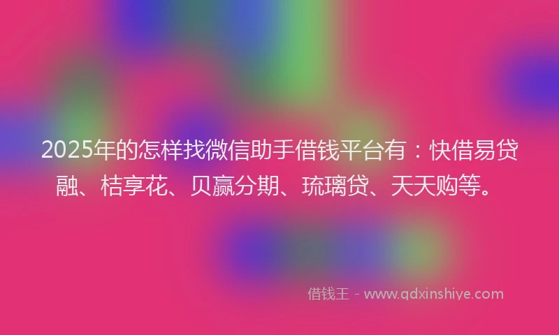 2025年的怎样找微信助手借钱平台有：快借易贷融、桔享花、贝赢分期、琉璃贷、天天购等。