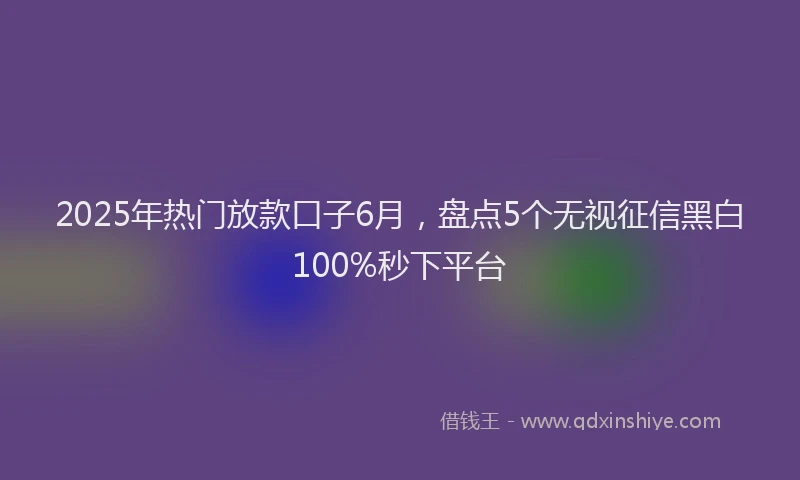 2025年热门放款口子6月，盘点5个无视征信黑白100%秒下平台