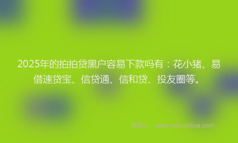 2025年的拍拍贷黑户容易下款吗有：花小猪、易借速贷宝、信贷通、信和贷、投友圈等。