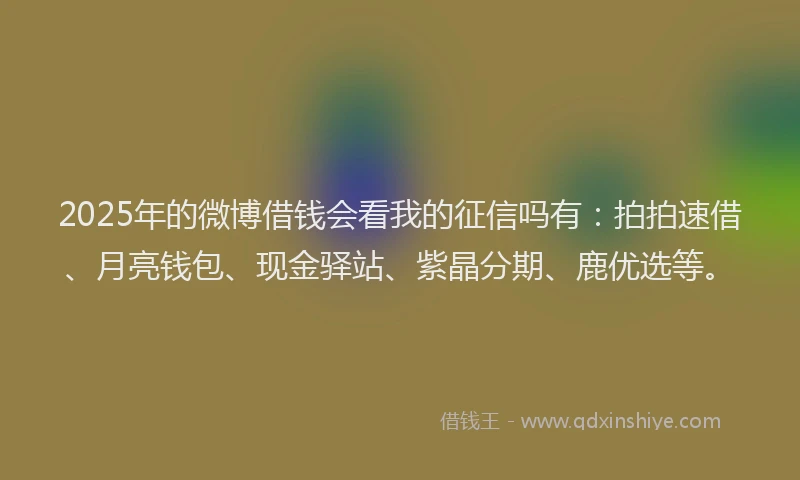 2025年的微博借钱会看我的征信吗有：拍拍速借、月亮钱包、现金驿站、紫晶分期、鹿优选等。