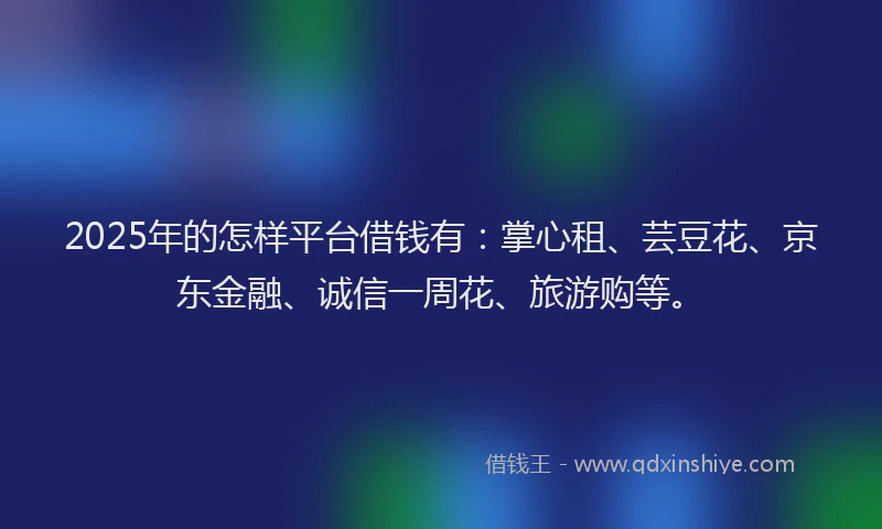2025年的怎样平台借钱有：掌心租、芸豆花、京东金融、诚信一周花、旅游购等。