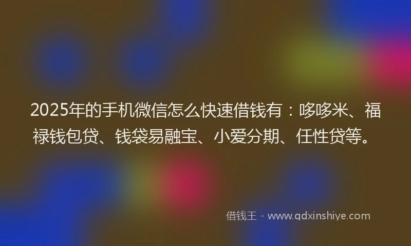 2025年的手机微信怎么快速借钱有：哆哆米、福禄钱包贷、钱袋易融宝、小爱分期、任性贷等。
