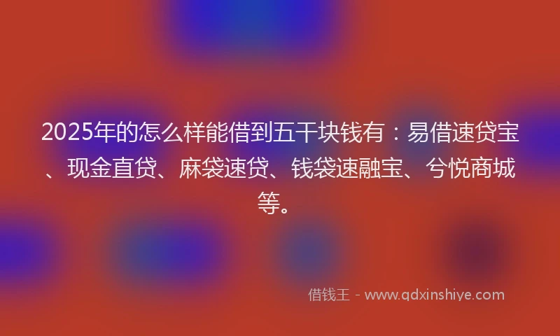 2025年的怎么样能借到五干块钱有：易借速贷宝、现金直贷、麻袋速贷、钱袋速融宝、兮悦商城等。