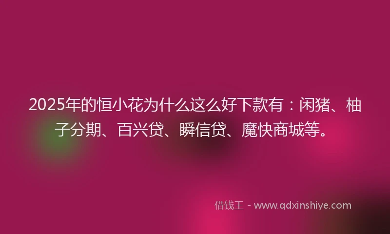 2025年的恒小花为什么这么好下款有：闲猪、柚子分期、百兴贷、瞬信贷、魔快商城等。