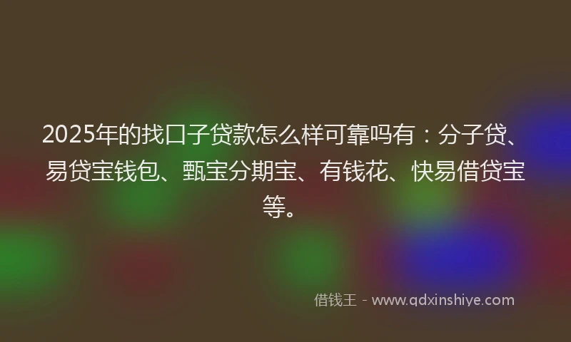 2025年的找口子贷款怎么样可靠吗有：分子贷、易贷宝钱包、甄宝分期宝、有钱花、快易借贷宝等。