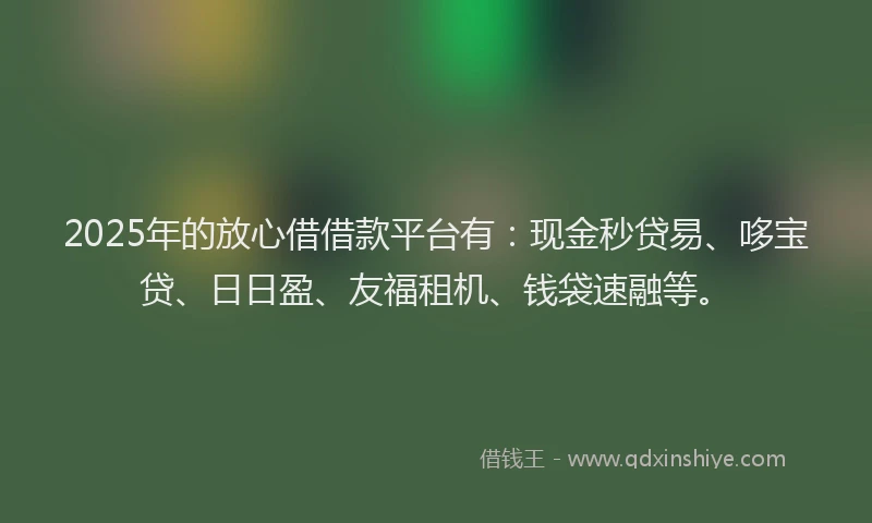 2025年的放心借借款平台有：现金秒贷易、哆宝贷、日日盈、友福租机、钱袋速融等。