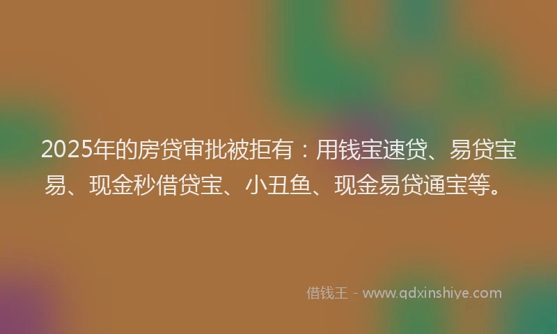 2025年的房贷审批被拒有：用钱宝速贷、易贷宝易、现金秒借贷宝、小丑鱼、现金易贷通宝等。