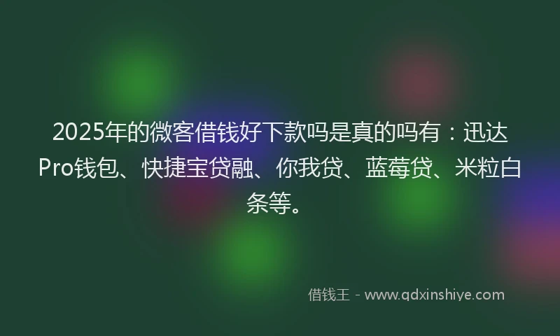 2025年的微客借钱好下款吗是真的吗有：迅达Pro钱包、快捷宝贷融、你我贷、蓝莓贷、米粒白条等。