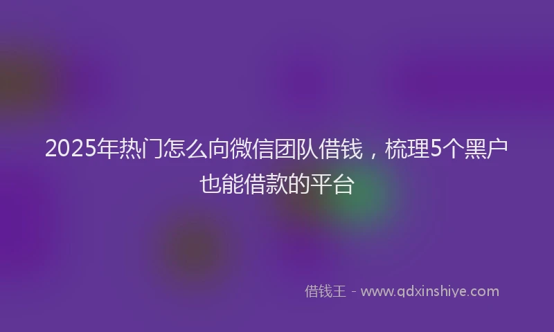 2025年热门怎么向微信团队借钱，梳理5个黑户也能借款的平台