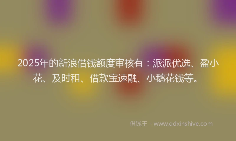 2025年的新浪借钱额度审核有：派派优选、盈小花、及时租、借款宝速融、小鹅花钱等。