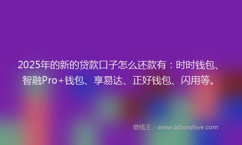 2025年的新的贷款口子怎么还款有：时时钱包、智融Pro+钱包、享易达、正好钱包、闪用等。