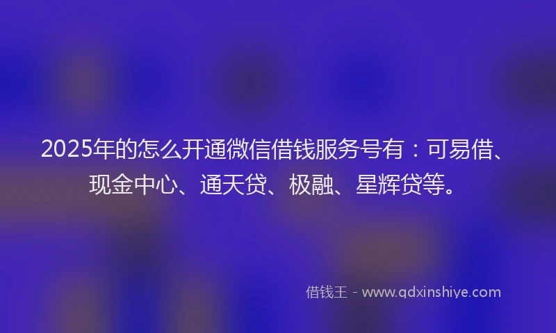 2025年的怎么开通微信借钱服务号有：可易借、现金中心、通天贷、极融、星辉贷等。