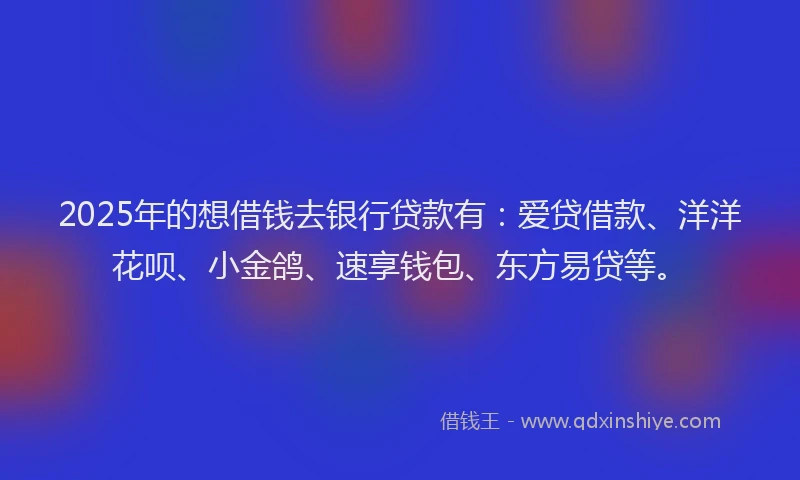 2025年的想借钱去银行贷款有：爱贷借款、洋洋花呗、小金鸽、速享钱包、东方易贷等。