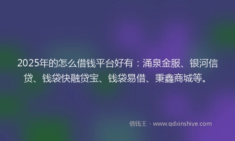 2025年的怎么借钱平台好有：涌泉金服、银河信贷、钱袋快融贷宝、钱袋易借、秉鑫商城等。