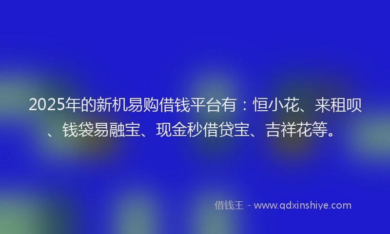 2025年的新机易购借钱平台有：恒小花、来租呗、钱袋易融宝、现金秒借贷宝、吉祥花等。