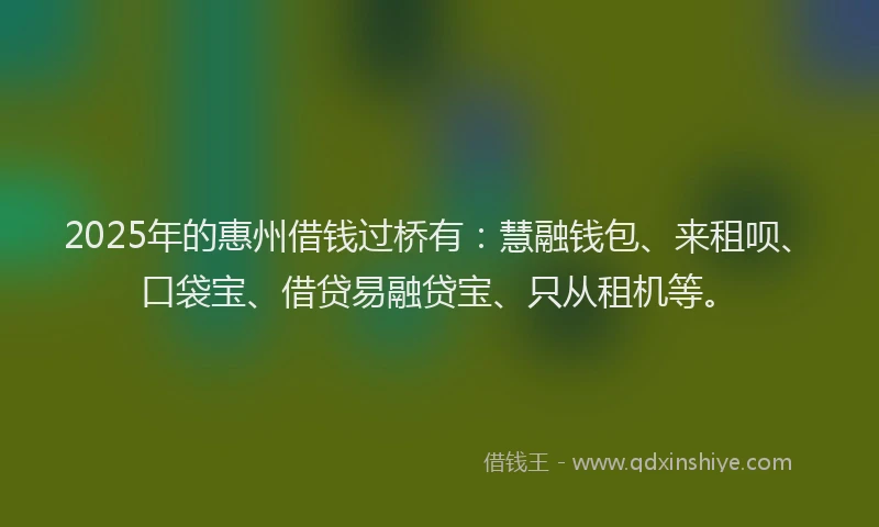 2025年的惠州借钱过桥有：慧融钱包、来租呗、口袋宝、借贷易融贷宝、只从租机等。