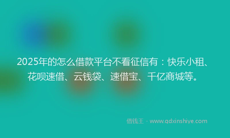 2025年的怎么借款平台不看征信有：快乐小租、花呗速借、云钱袋、速借宝、千亿商城等。