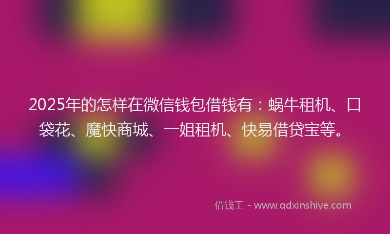 2025年的怎样在微信钱包借钱有：蜗牛租机、口袋花、魔快商城、一姐租机、快易借贷宝等。
