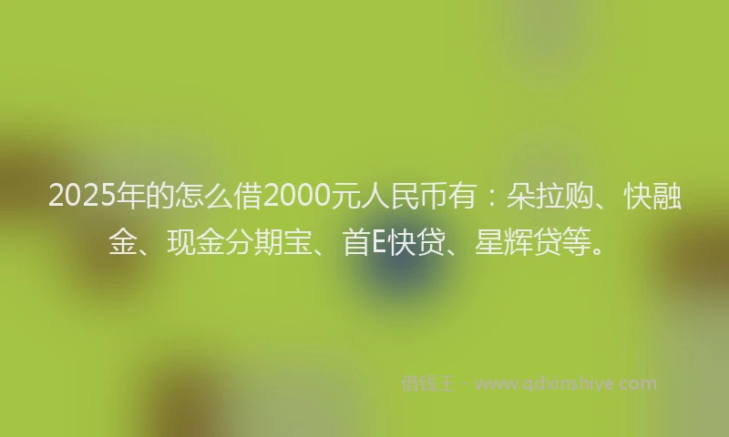 2025年的怎么借2000元人民币有：朵拉购、快融金、现金分期宝、首E快贷、星辉贷等。