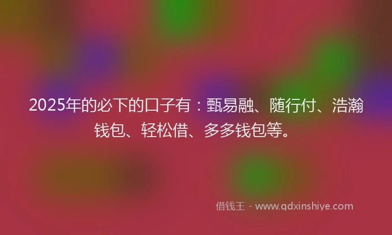 2025年的必下的口子有：甄易融、随行付、浩瀚钱包、轻松借、多多钱包等。