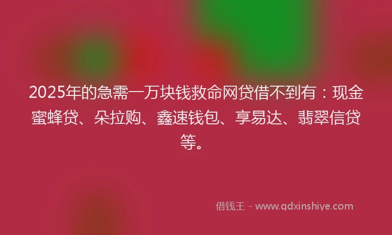 2025年的急需一万块钱救命网贷借不到有：现金蜜蜂贷、朵拉购、鑫速钱包、享易达、翡翠信贷等。