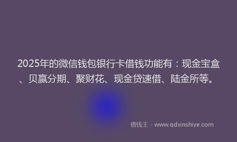2025年的微信钱包银行卡借钱功能有：现金宝盒、贝赢分期、聚财花、现金贷速借、陆金所等。