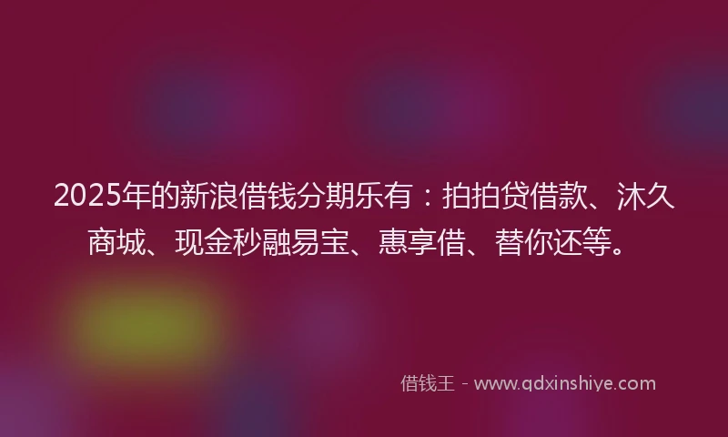 2025年的新浪借钱分期乐有：拍拍贷借款、沐久商城、现金秒融易宝、惠享借、替你还等。