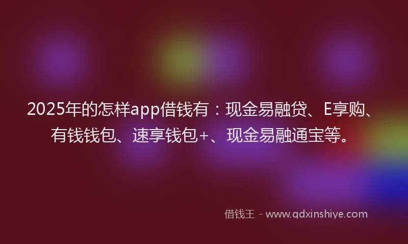 2025年的怎样app借钱有：现金易融贷、E享购、有钱钱包、速享钱包+、现金易融通宝等。