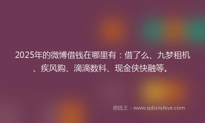 2025年的微博借钱在哪里有：借了么、九梦租机、疾风购、滴滴数科、现金侠快融等。