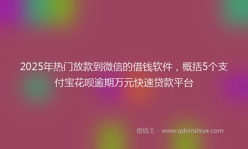 2025年热门放款到微信的借钱软件，概括5个支付宝花呗逾期万元快速贷款平台