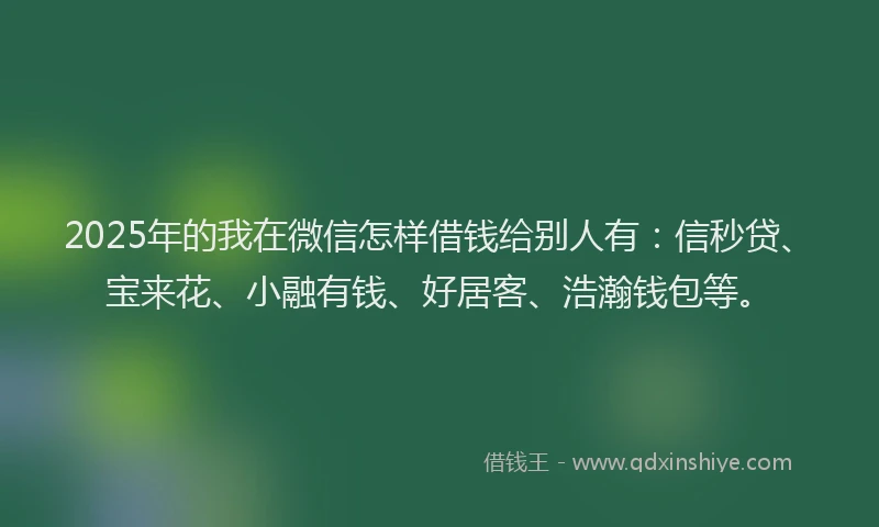 2025年的我在微信怎样借钱给别人有：信秒贷、宝来花、小融有钱、好居客、浩瀚钱包等。