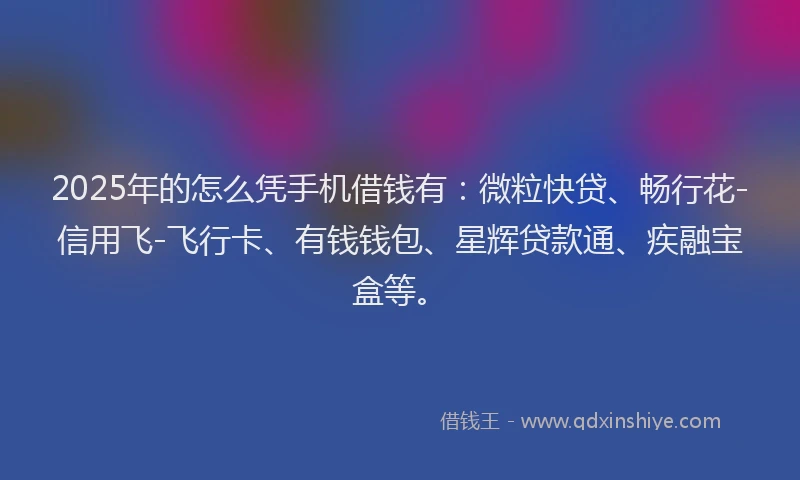2025年的怎么凭手机借钱有：微粒快贷、畅行花-信用飞-飞行卡、有钱钱包、星辉贷款通、疾融宝盒等。