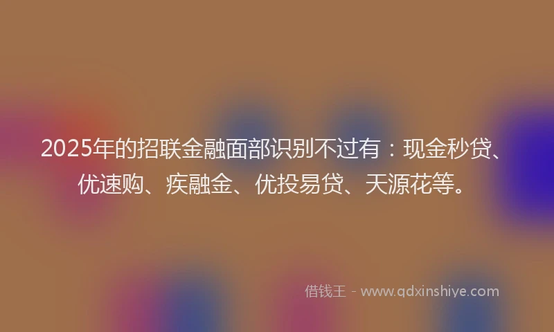 2025年的招联金融面部识别不过有：现金秒贷、优速购、疾融金、优投易贷、天源花等。