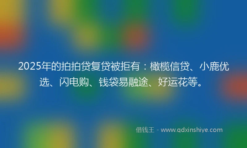 2025年的拍拍贷复贷被拒有：橄榄信贷、小鹿优选、闪电购、钱袋易融途、好运花等。