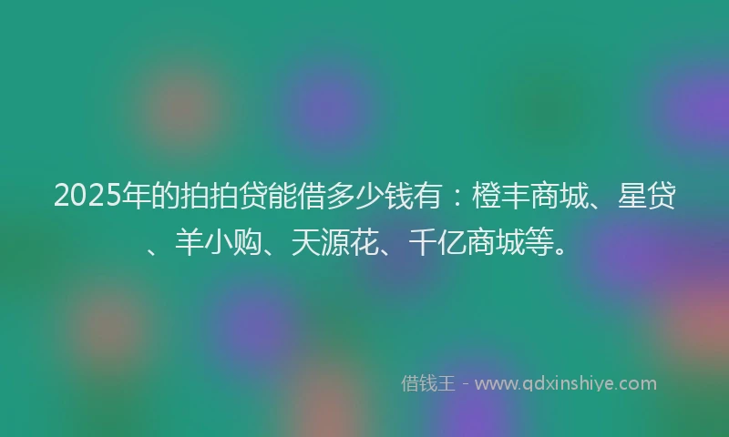 2025年的拍拍贷能借多少钱有：橙丰商城、星贷、羊小购、天源花、千亿商城等。