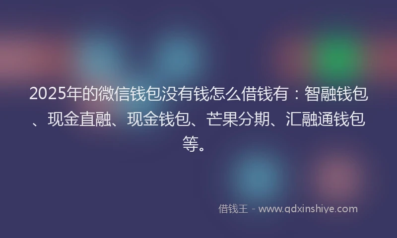 2025年的微信钱包没有钱怎么借钱有：智融钱包、现金直融、现金钱包、芒果分期、汇融通钱包等。