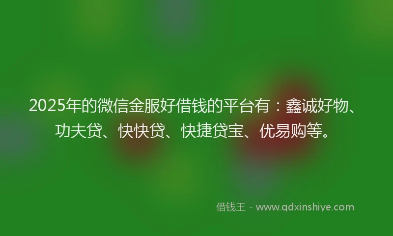 2025年的微信金服好借钱的平台有：鑫诚好物、功夫贷、快快贷、快捷贷宝、优易购等。
