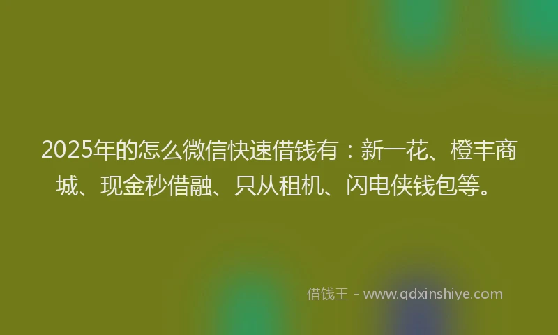 2025年的怎么微信快速借钱有：新一花、橙丰商城、现金秒借融、只从租机、闪电侠钱包等。