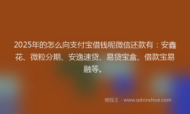 2025年的怎么向支付宝借钱呢微信还款有：安鑫花、微粒分期、安逸速贷、易贷宝盒、借款宝易融等。