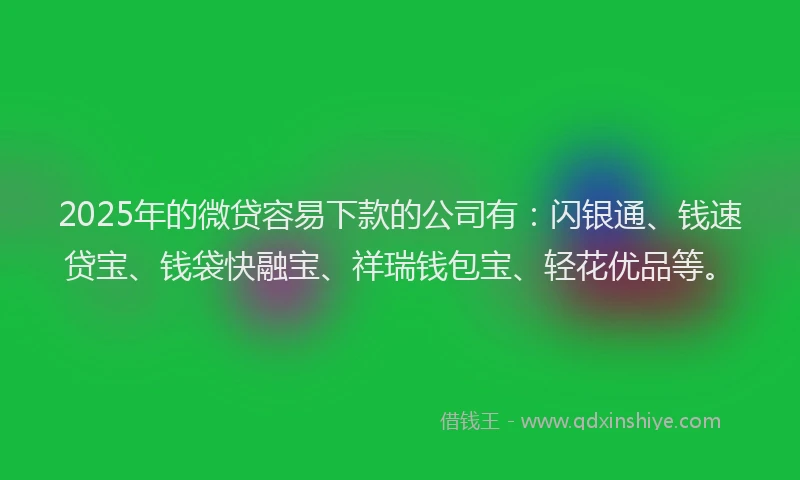 2025年的微贷容易下款的公司有：闪银通、钱速贷宝、钱袋快融宝、祥瑞钱包宝、轻花优品等。
