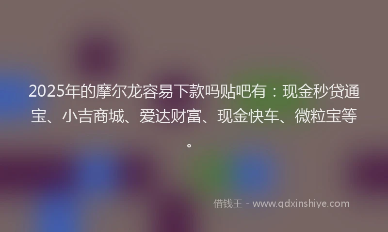 2025年的摩尔龙容易下款吗贴吧有：现金秒贷通宝、小吉商城、爱达财富、现金快车、微粒宝等。