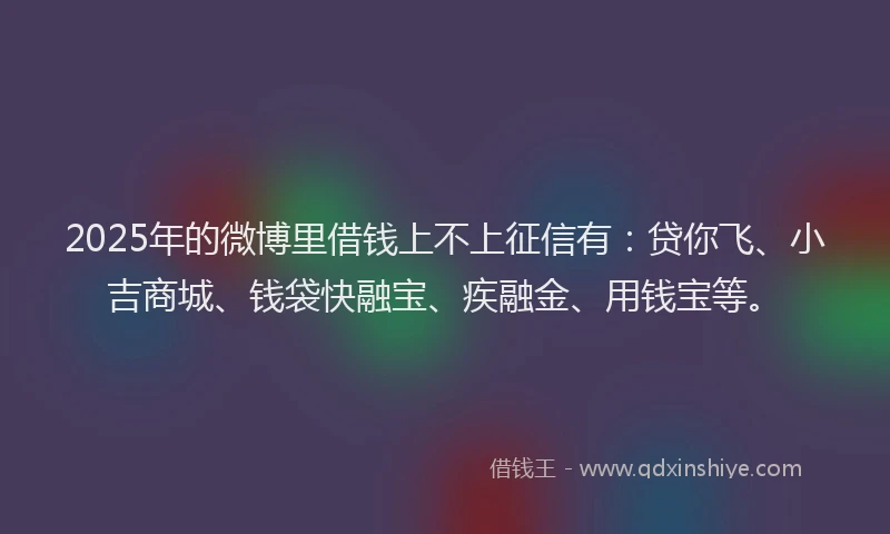 2025年的微博里借钱上不上征信有：贷你飞、小吉商城、钱袋快融宝、疾融金、用钱宝等。