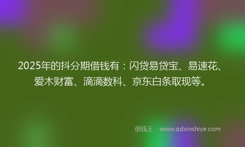 2025年的抖分期借钱有：闪贷易贷宝、易速花、爱木财富、滴滴数科、京东白条取现等。